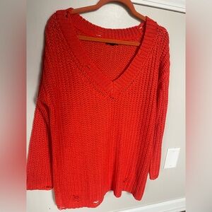 Mittoshop boutique distressed oversized orange vneck sweater M